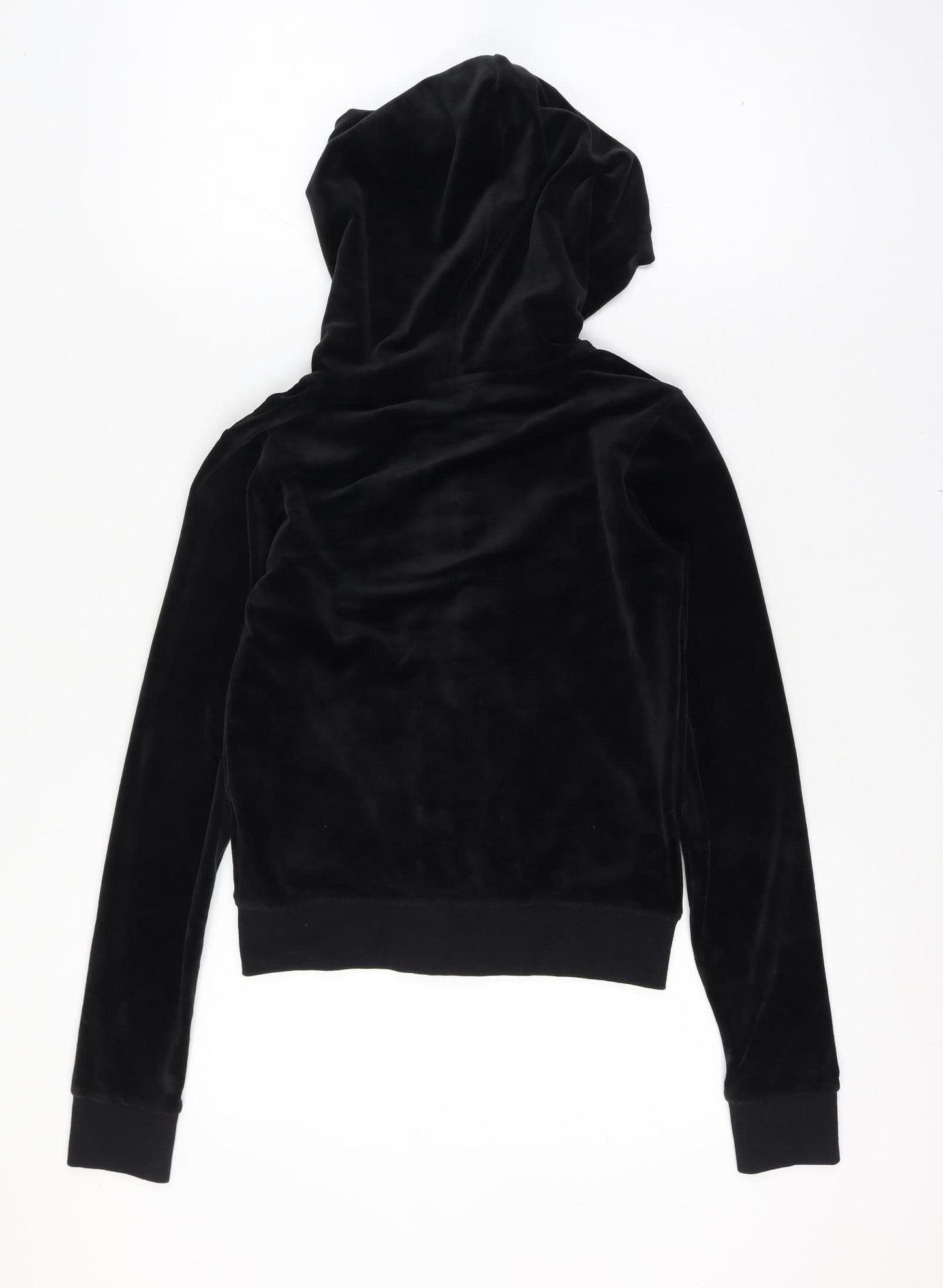Juicy Couture Women Size 8 Black Velour Full Zip Hooded Hoodie