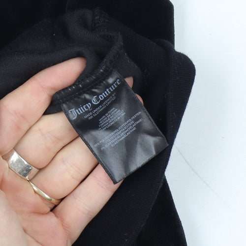 Juicy Couture Women Size 8 Black Velour Full Zip Hooded Hoodie