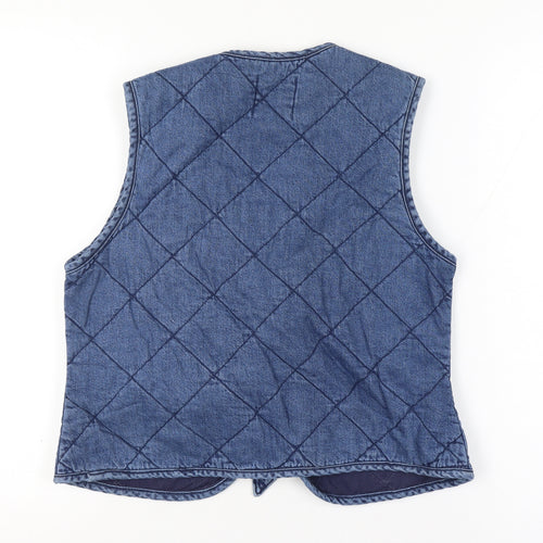 Primark Women Blue XS Quilted Denim Tie Waistcoat Pockets