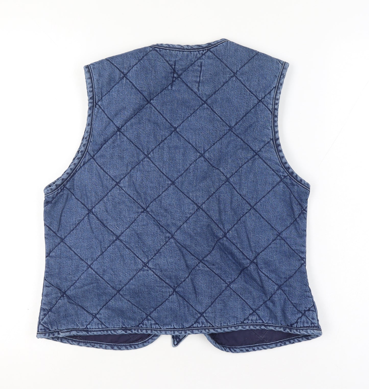 Primark Women Blue XS Quilted Denim Tie Waistcoat Pockets