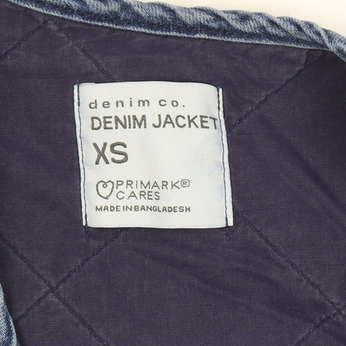 Primark Women Blue XS Quilted Denim Tie Waistcoat Pockets