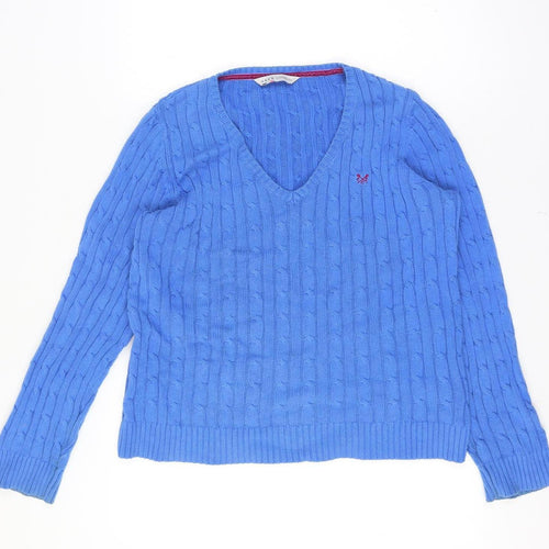 Crew Clothing Co Women Size 16 Blue Cable Knit V-Neck Cotton Pullover