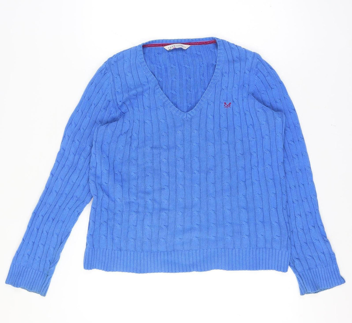 Crew Clothing Co Women Size 16 Blue Cable Knit V-Neck Cotton Pullover