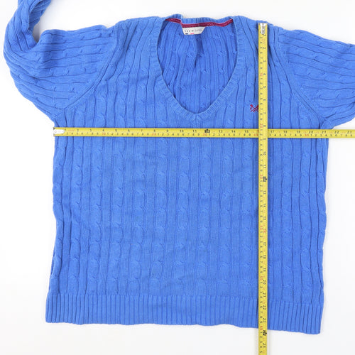 Crew Clothing Co Women Size 16 Blue Cable Knit V-Neck Cotton Pullover