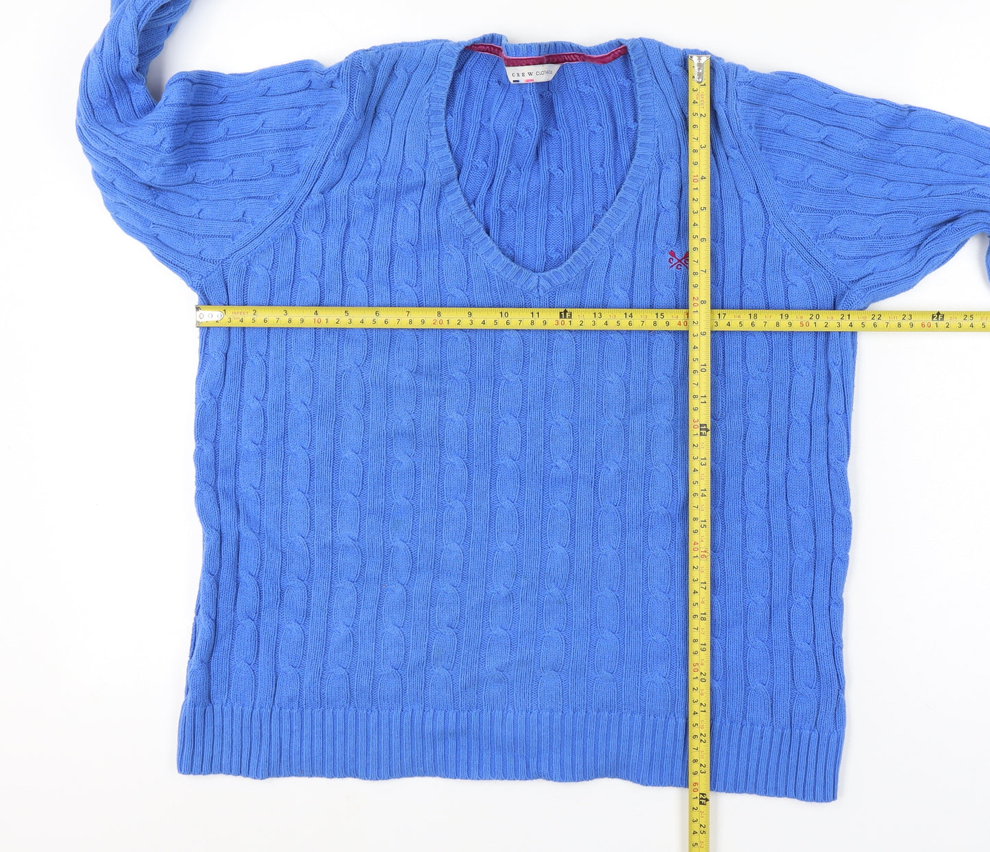Crew Clothing Co Women Size 16 Blue Cable Knit V-Neck Cotton Pullover