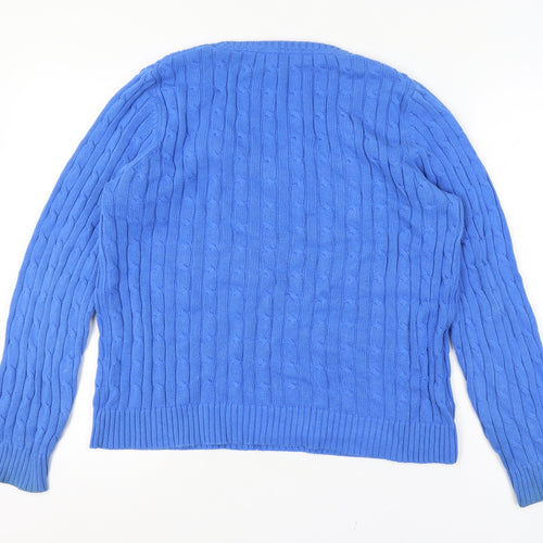 Crew Clothing Co Women Size 16 Blue Cable Knit V-Neck Cotton Pullover
