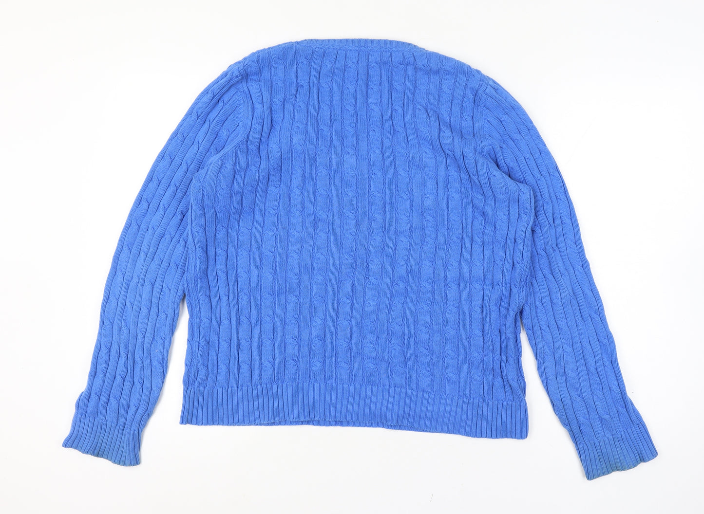 Crew Clothing Co Women Size 16 Blue Cable Knit V-Neck Cotton Pullover
