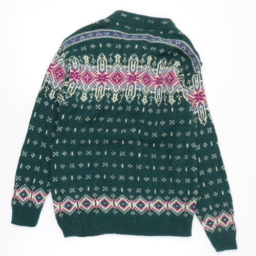 L.L.Bean Women’s Green Fair Isle Wool Henley Jumper Size S Vintage