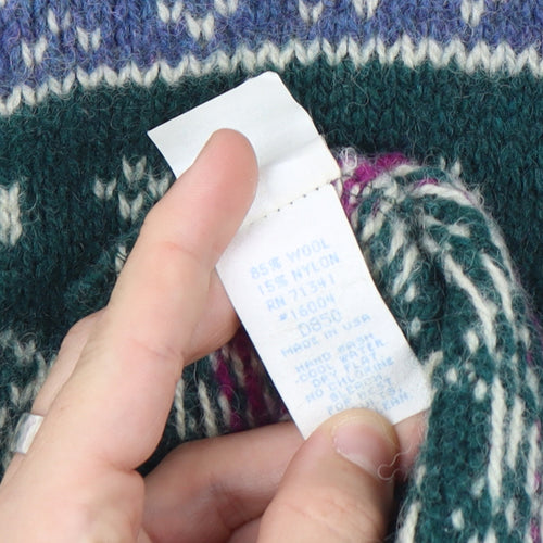 L.L.Bean Women’s Green Fair Isle Wool Henley Jumper Size S Vintage