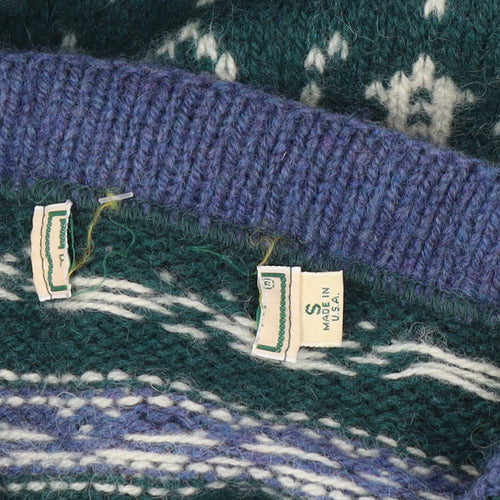 L.L.Bean Women’s Green Fair Isle Wool Henley Jumper Size S Vintage