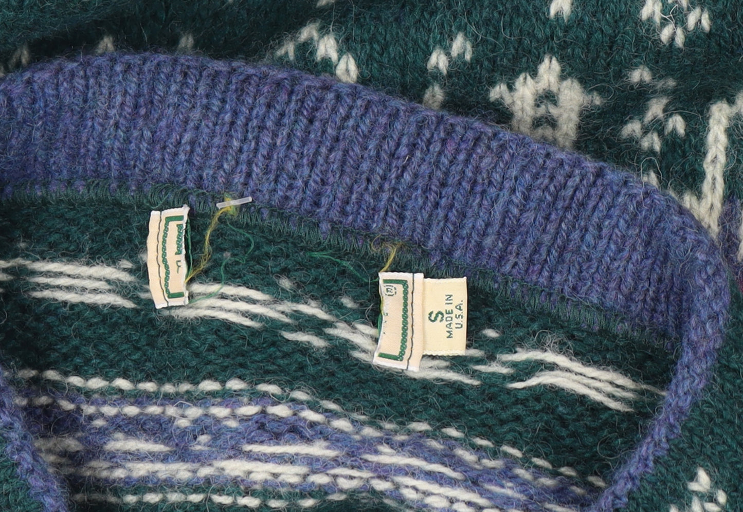L.L.Bean Women’s Green Fair Isle Wool Henley Jumper Size S Vintage
