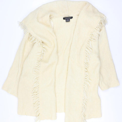 I.B. Diffusion Women Ivory L Mohair Wool Fringe Open Cardigan