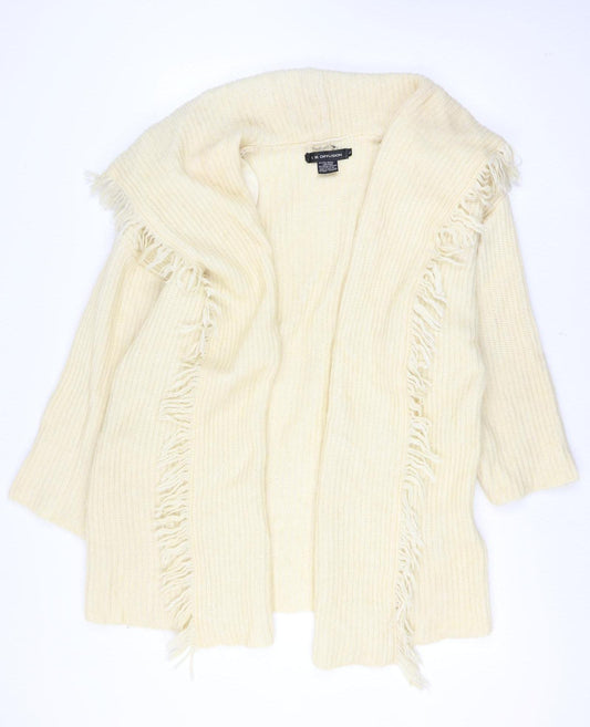 I.B. Diffusion Women Ivory L Mohair Wool Fringe Open Cardigan