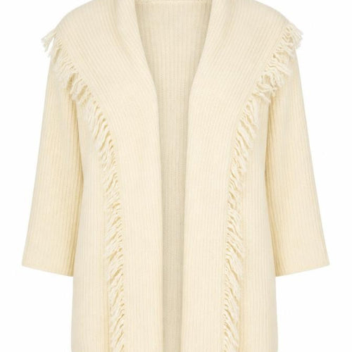 I.B. Diffusion Women Ivory L Mohair Wool Fringe Open Cardigan