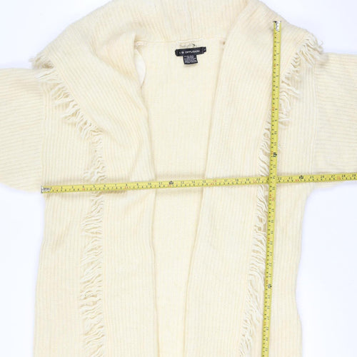 I.B. Diffusion Women Ivory L Mohair Wool Fringe Open Cardigan