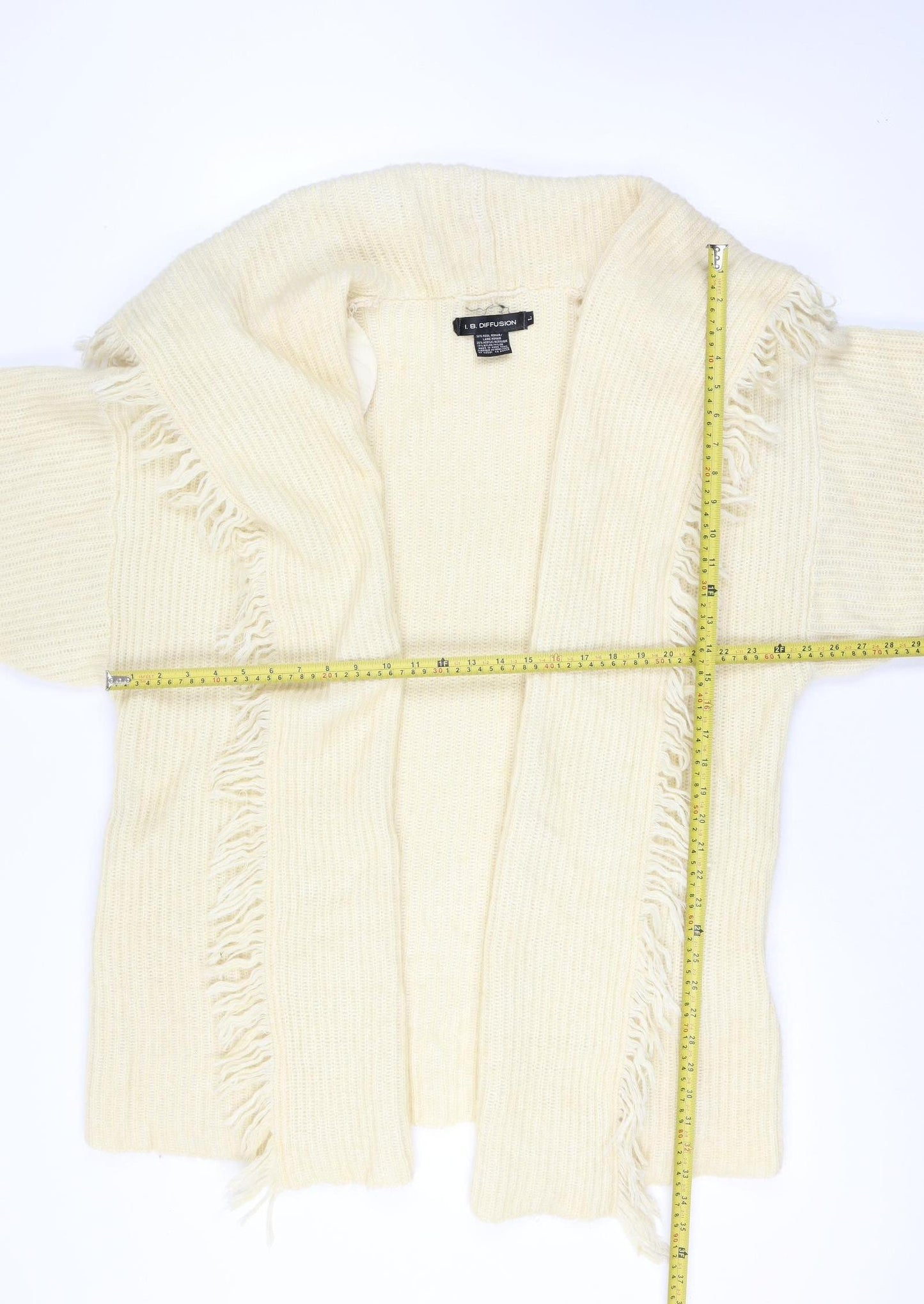 I.B. Diffusion Women Ivory L Mohair Wool Fringe Open Cardigan