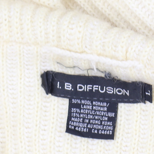 I.B. Diffusion Women Ivory L Mohair Wool Fringe Open Cardigan