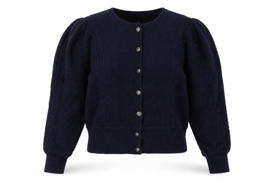 Rowland's Of Bath Women Size 14 Blue Cable Knit Puff Sleeve Cardigan