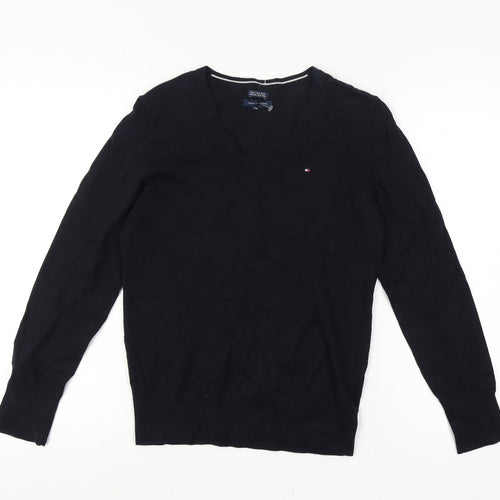 Tommy Hilfiger Men’s XS Black V-Neck Logo Cotton Blend Pullover Jumper