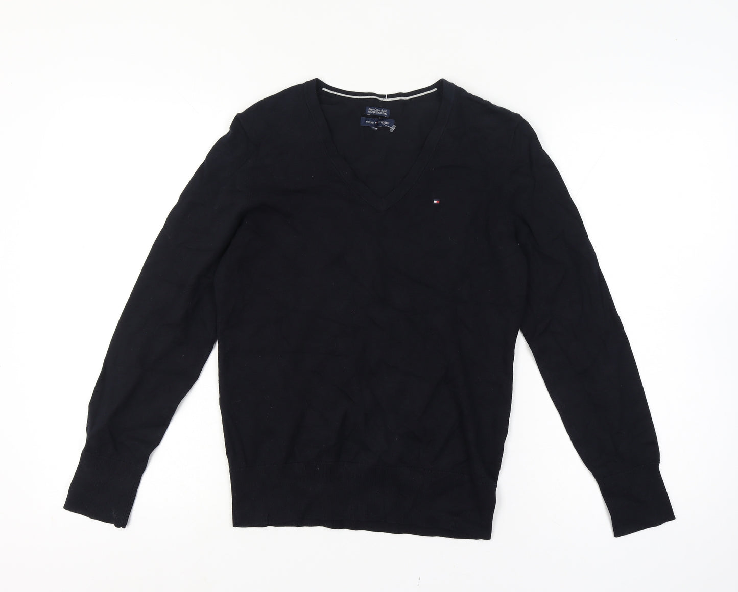 Tommy Hilfiger Men’s XS Black V-Neck Logo Cotton Blend Pullover Jumper