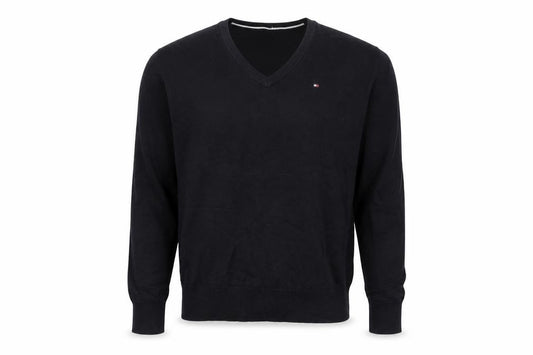 Tommy Hilfiger Men’s XS Black V-Neck Logo Cotton Blend Pullover Jumper