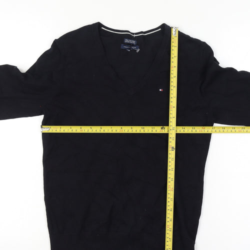 Tommy Hilfiger Men’s XS Black V-Neck Logo Cotton Blend Pullover Jumper
