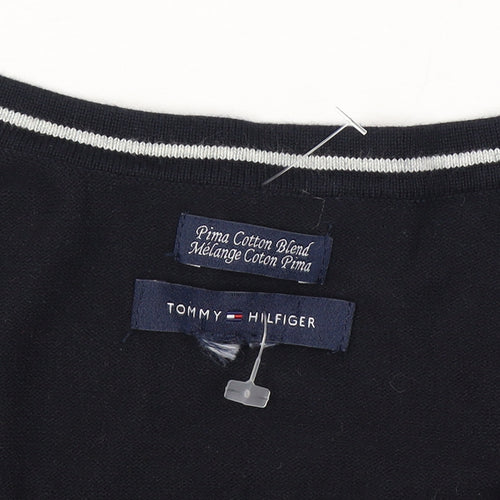 Tommy Hilfiger Men’s XS Black V-Neck Logo Cotton Blend Pullover Jumper