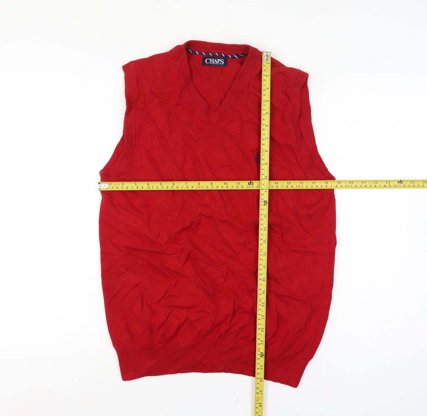 Chaps Men’s Red Size S Cotton V-Neck Logo Knit Sweater Vest