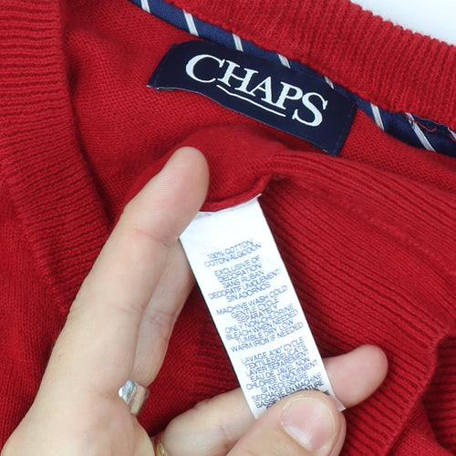 Chaps Men’s Red Size S Cotton V-Neck Logo Knit Sweater Vest