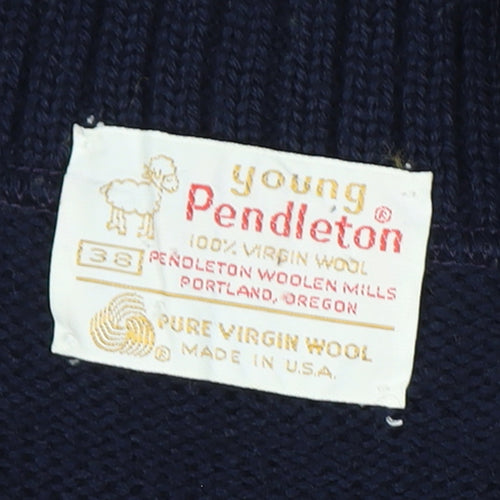 Pendleton Teens Blue Size 38 Wool Cable Knit V-Neck Cardigan