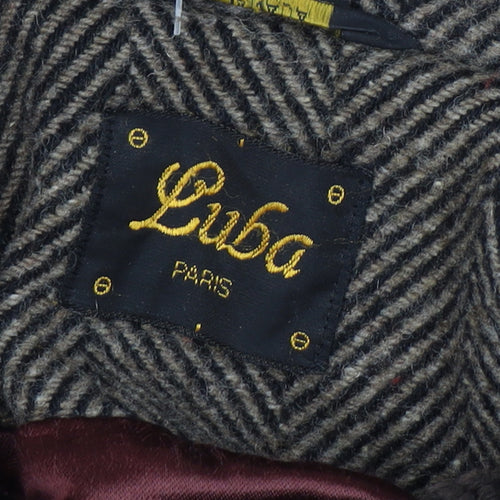 Luba Paris Women Brown Size 16 Wool Fur Trim Herringbone Long Overcoat