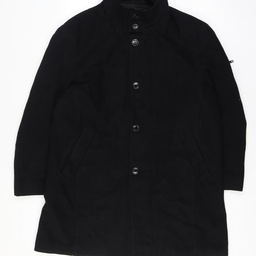 Nautica Men’s Chest 46 Black Mid-Length Stand Collar Button Overcoat Lined