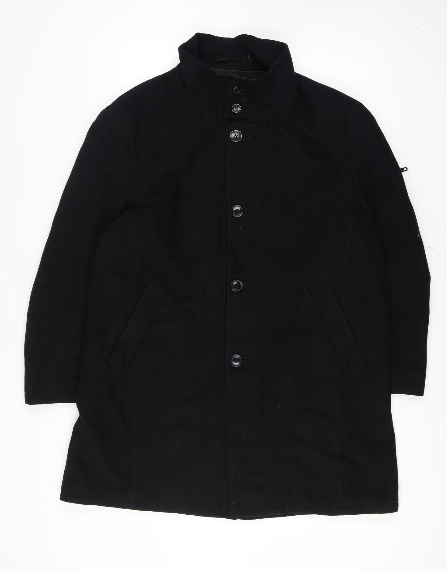 Nautica Men’s Chest 46 Black Mid-Length Stand Collar Button Overcoat Lined