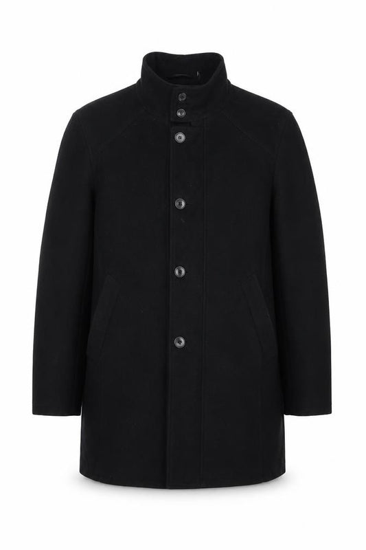 Nautica Men’s Chest 46 Black Mid-Length Stand Collar Button Overcoat Lined