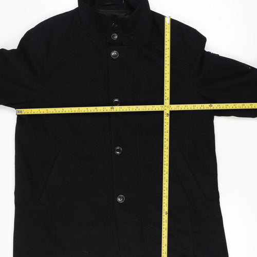 Nautica Men’s Chest 46 Black Mid-Length Stand Collar Button Overcoat Lined