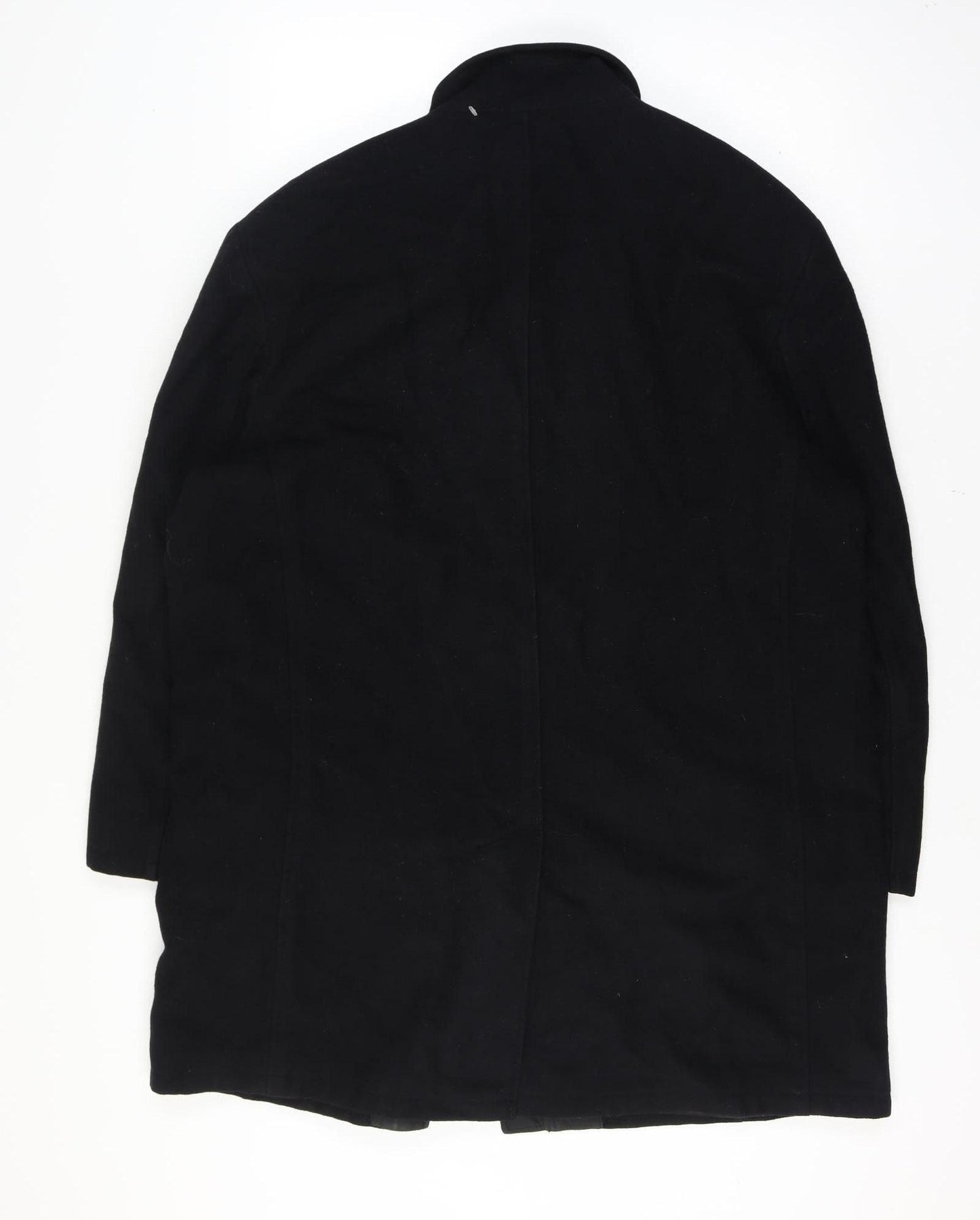 Nautica Men’s Chest 46 Black Mid-Length Stand Collar Button Overcoat Lined