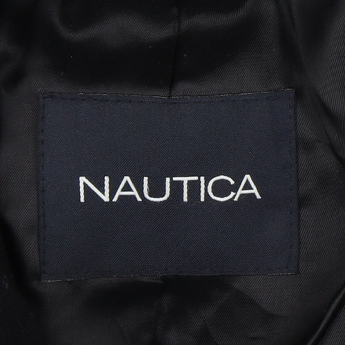 Nautica Men’s Chest 46 Black Mid-Length Stand Collar Button Overcoat Lined