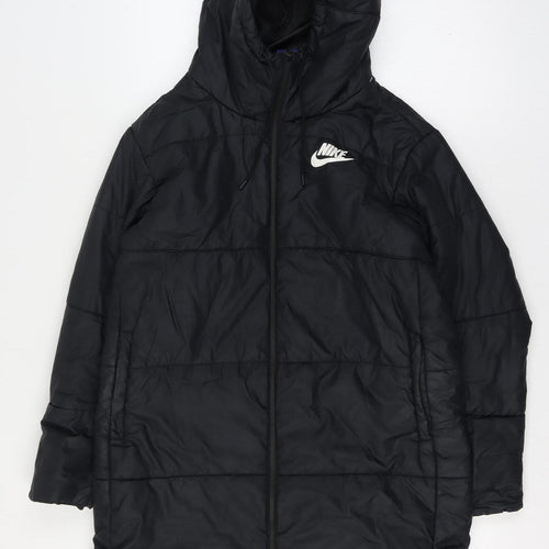 Nike Men’s Black Large Long Hooded Puffer Jacket Logo