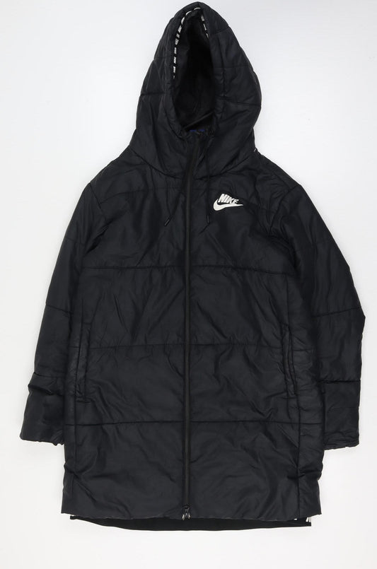 Nike Men’s Black Large Long Hooded Puffer Jacket Logo
