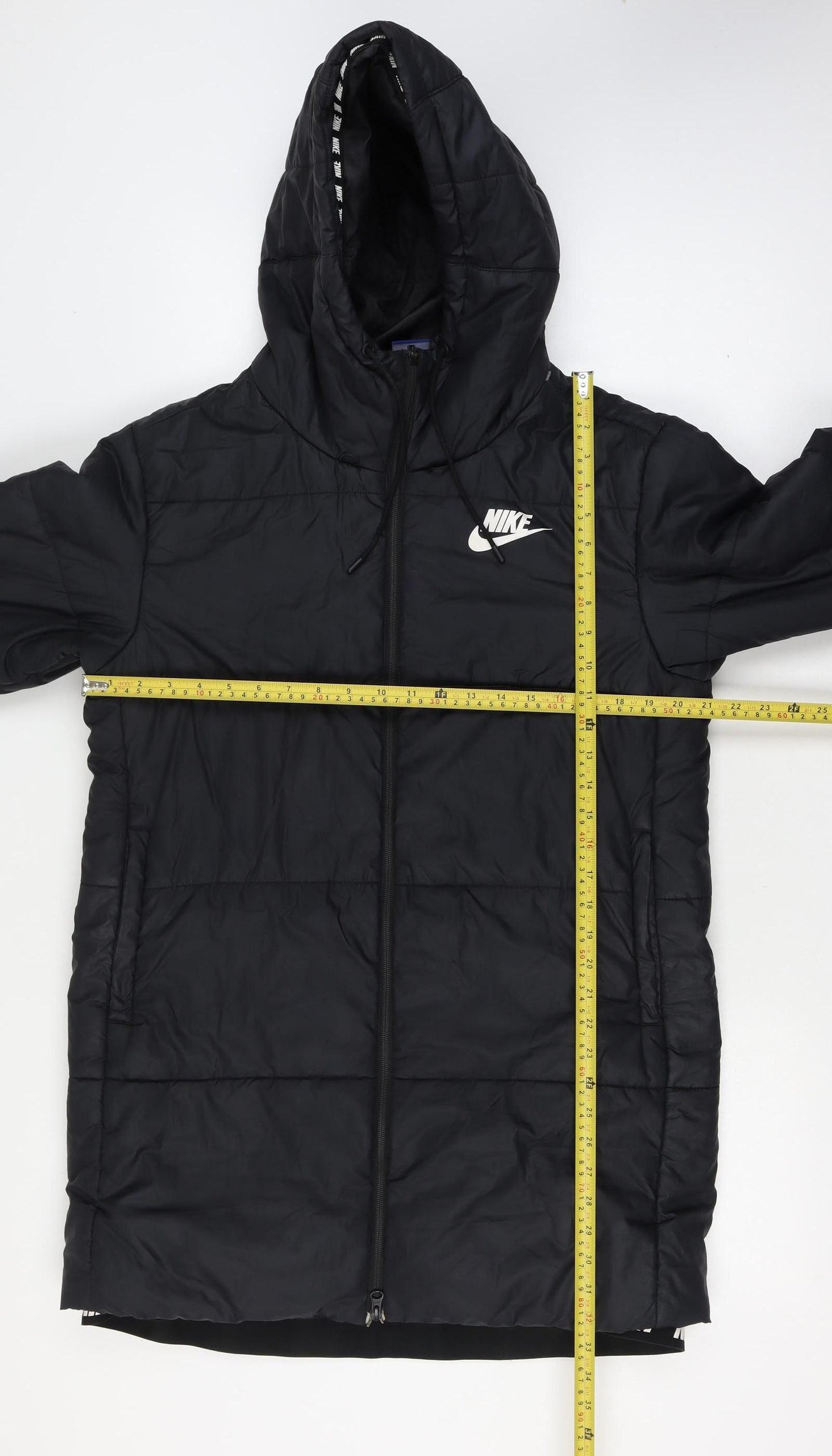Nike Men’s Black Large Long Hooded Puffer Jacket Logo