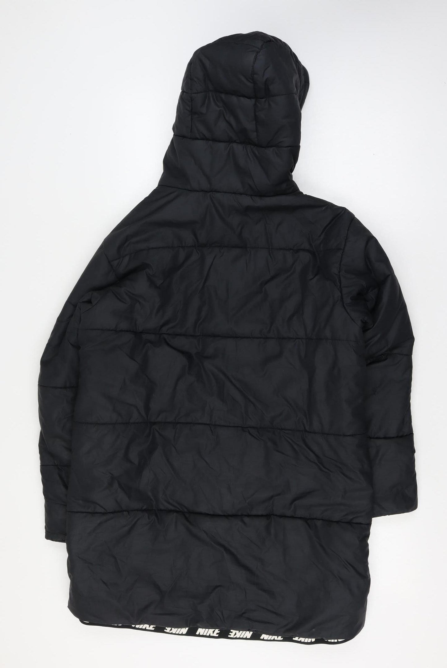 Nike Men’s Black Large Long Hooded Puffer Jacket Logo