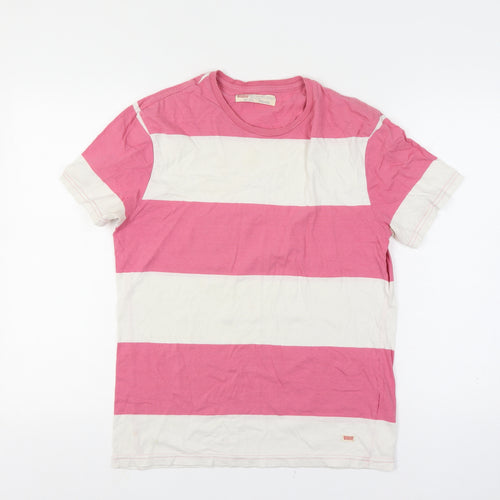 Levi's Mens Pink White Striped Slim Fit Cotton T-Shirt M