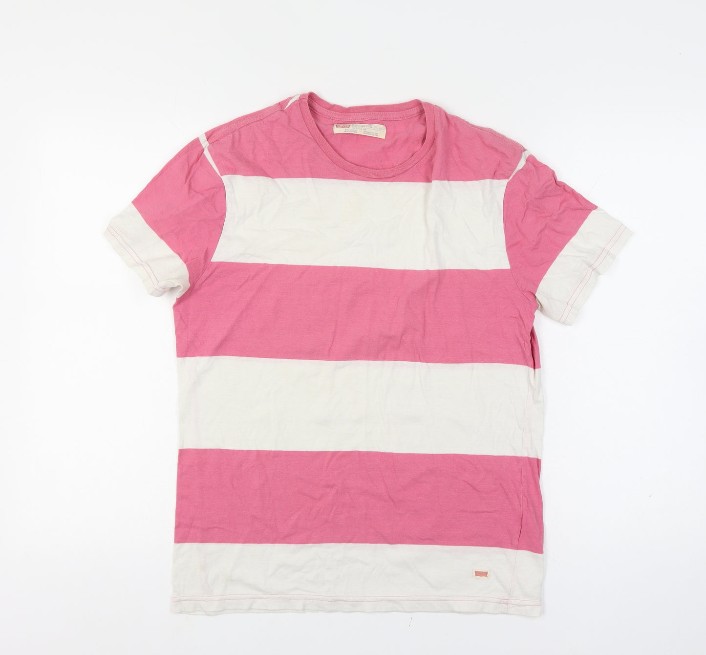 Levi's Mens Pink White Striped Slim Fit Cotton T-Shirt M
