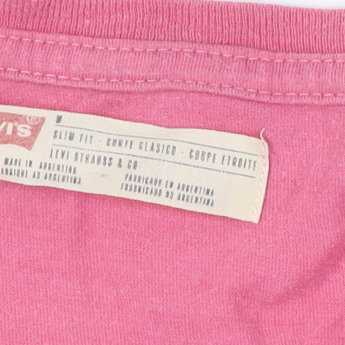 Levi's Mens Pink White Striped Slim Fit Cotton T-Shirt M