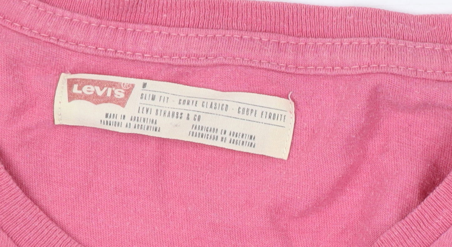 Levi's Mens Pink White Striped Slim Fit Cotton T-Shirt M