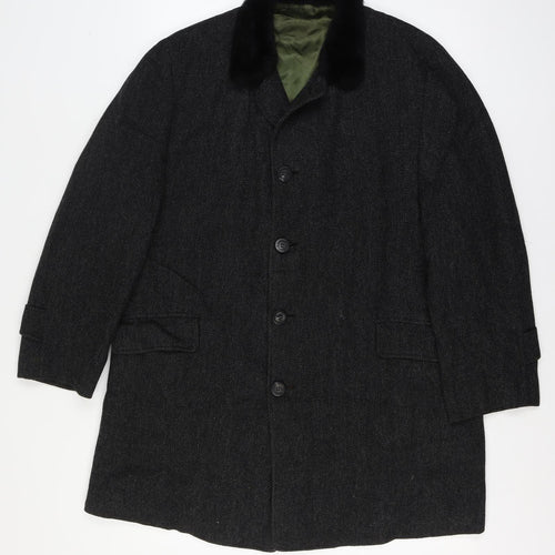 Jordan Marsh Chest 44 Men’s Black Herringbone Long Overcoat Classic Vintage