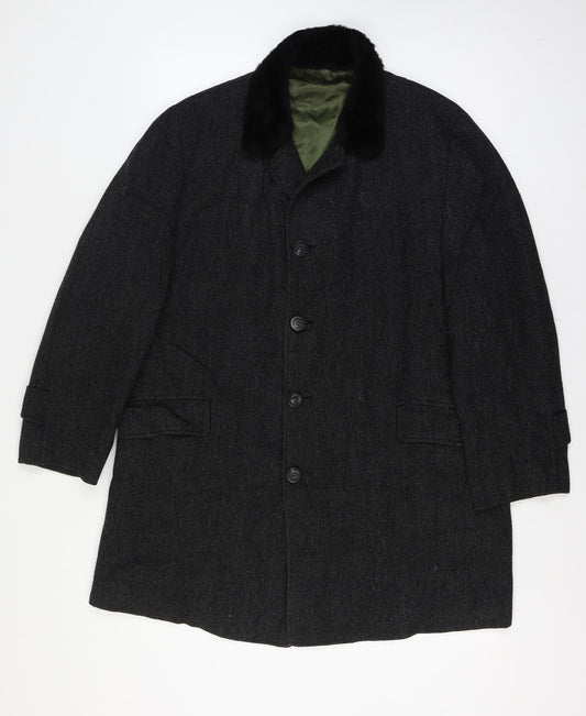 Jordan Marsh Chest 44 Men’s Black Herringbone Long Overcoat Classic Vintage