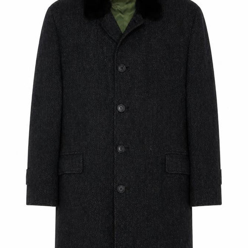 Jordan Marsh Chest 44 Men’s Black Herringbone Long Overcoat Classic Vintage
