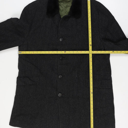 Jordan Marsh Chest 44 Men’s Black Herringbone Long Overcoat Classic Vintage