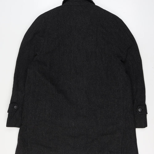 Jordan Marsh Chest 44 Men’s Black Herringbone Long Overcoat Classic Vintage